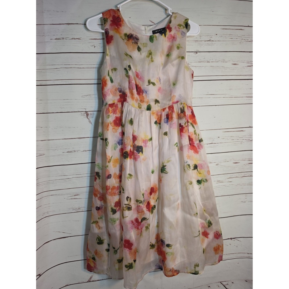 Marni 100% Silk Floral Watercolor Sleeveless Midi Dress Ivory Red Orange Size M